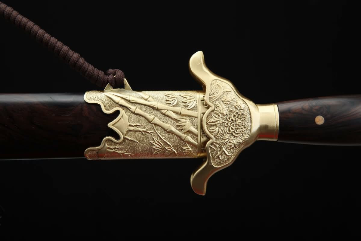 Tai Chi jian,Forged Damascus blade,Brass Fittings,Ebony Scabbard