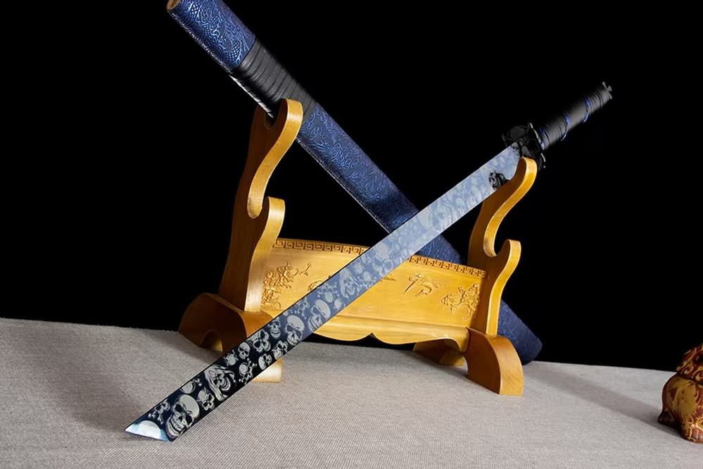 Tang dao Sword Saber Chinese Swords Real-Forged Blades-Blue Fake Leather Scabbard