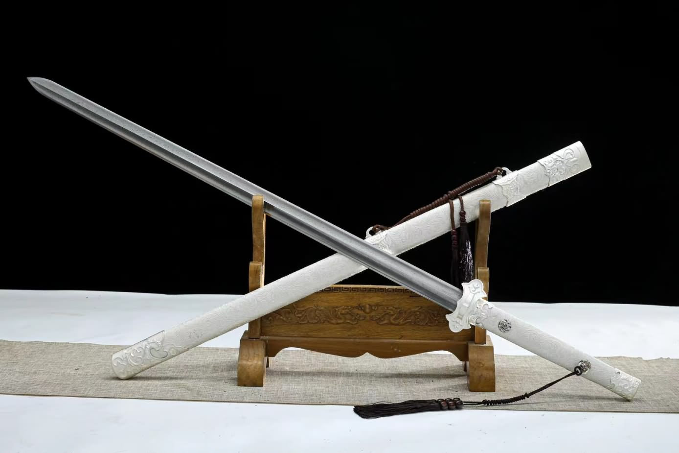 Tang jian Swords Real Damascus Steel Blade,Alloy Fittings,Silver Appearance,LOONGSWORD