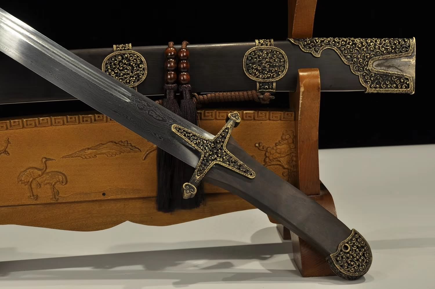 ASTRO KNIFE,SABRE,Damascus steel blade,Brass fittings,Black wood&handmade art - Chinese sword shop