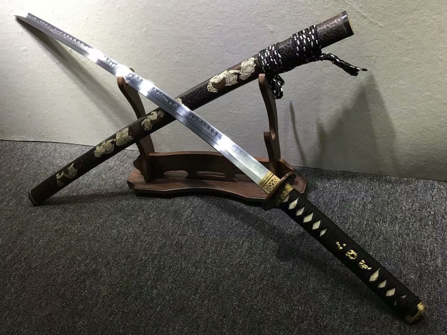 Samurai sword,Hand forged,High carbon steel burn blade,Brass,Full tang,B - Chinese sword shop