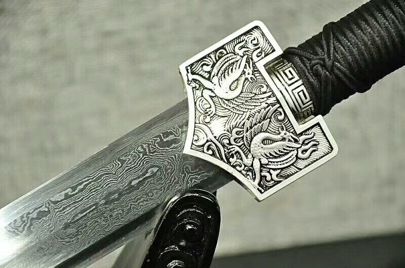 Han sword,Damascus steel octahedral bade,Black scabbard,Alloy fittings - Chinese sword shop