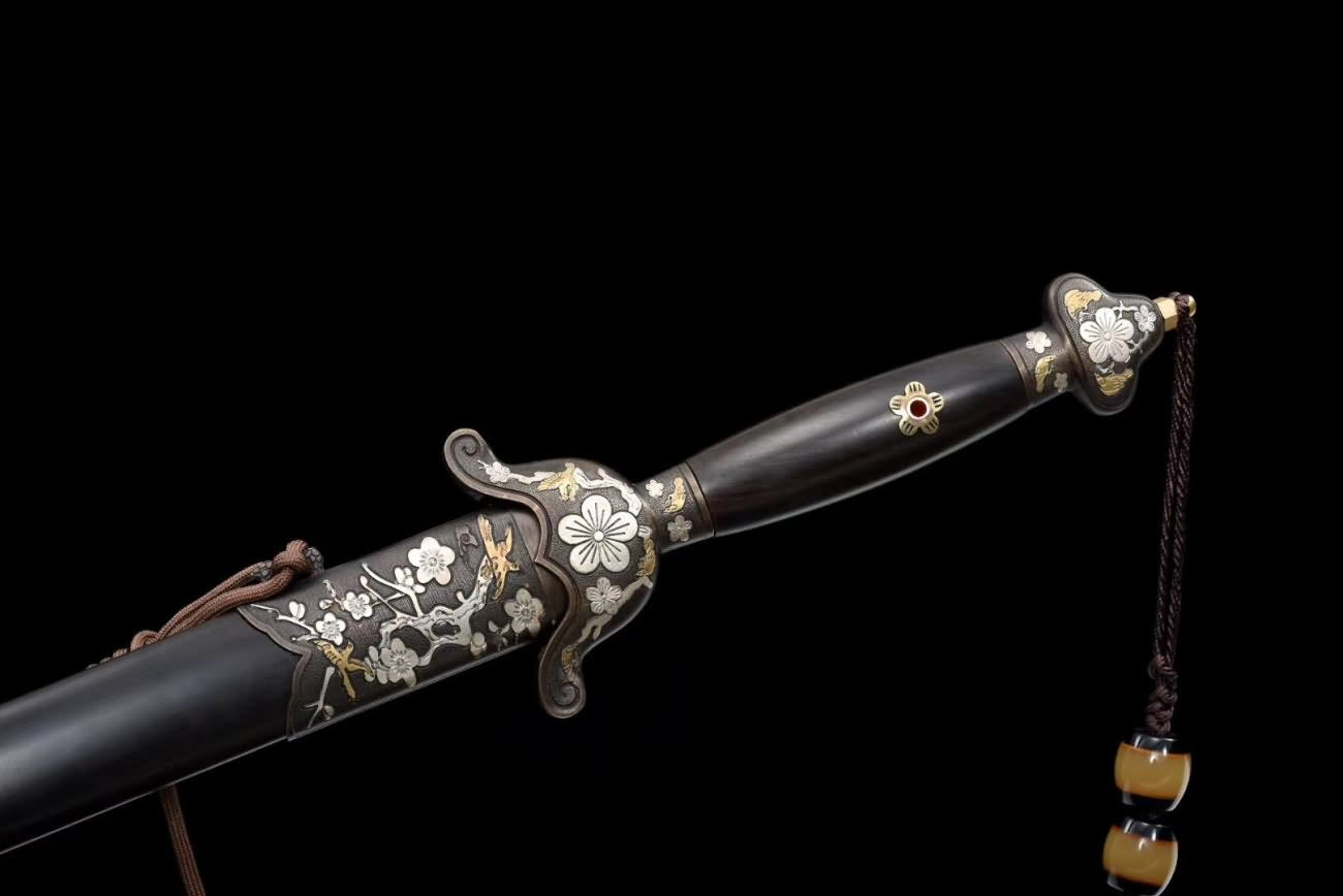 Plum Blossom baojian Damascus Steel Blade Ebony Scabbard chinese sword