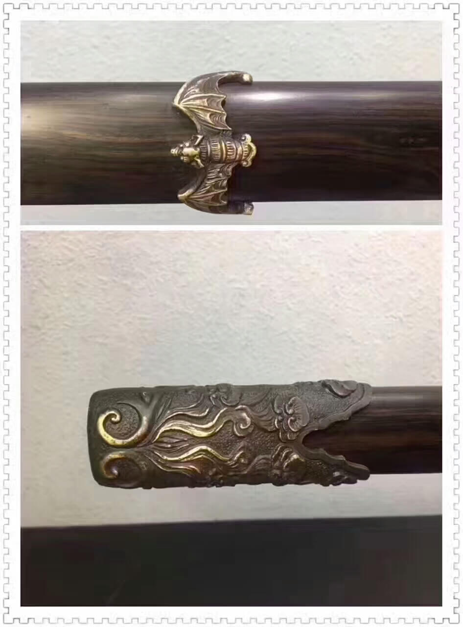 Bats sword,Damascus steel blade,Black scabbard,Brass fittings - Chinese sword shop
