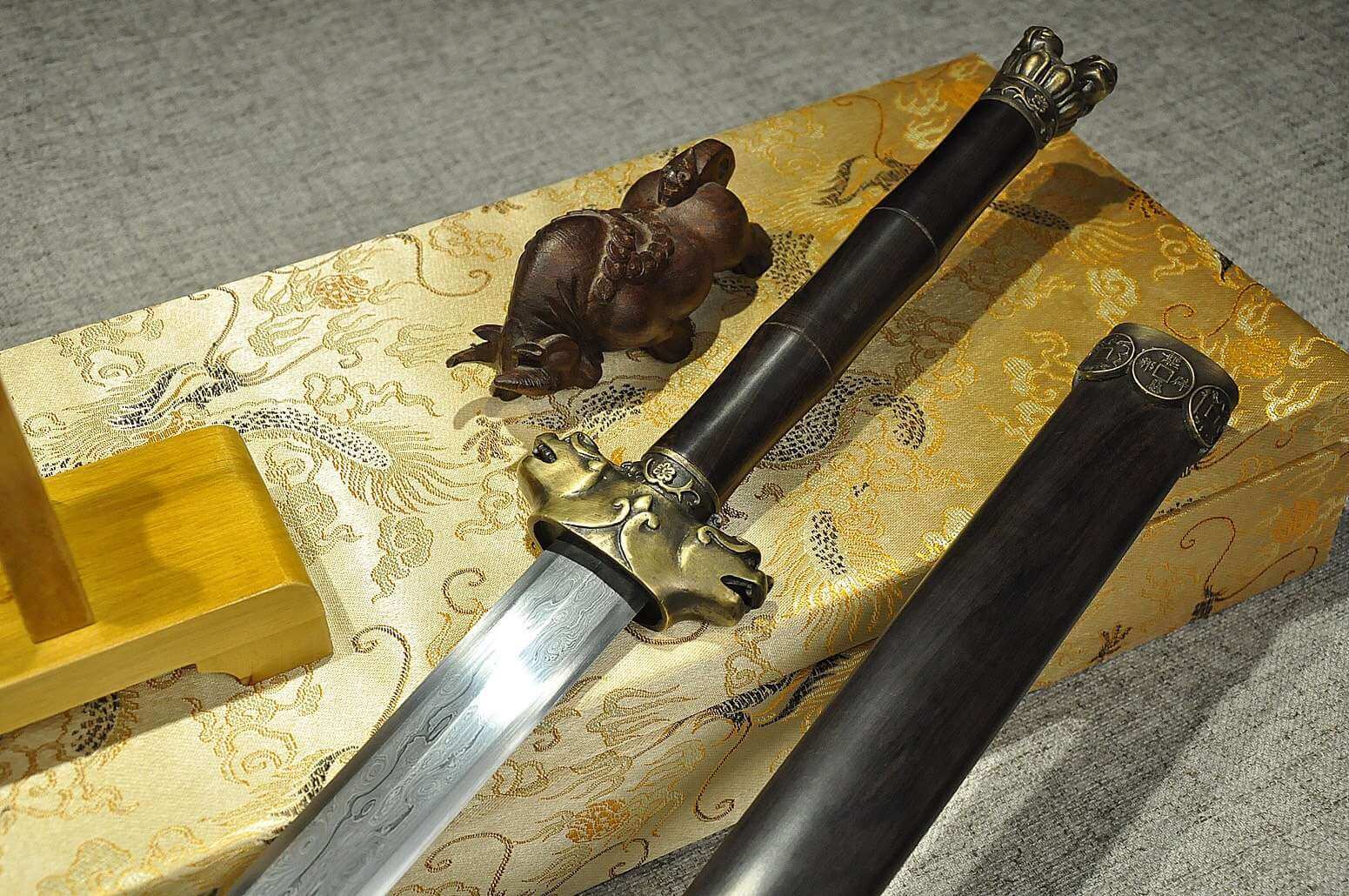 Counteract evil force sword,Damascus steel blade,Ebony Scabbard,Brass fittings - Chinese sword shop