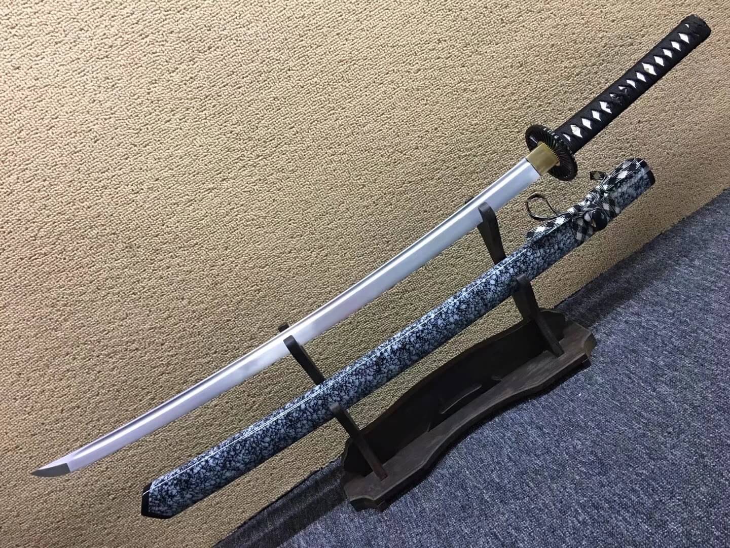 Katana,Medium carbon steel bade,Snowflake black paint scabbard,Alloy fittings - Chinese sword shop