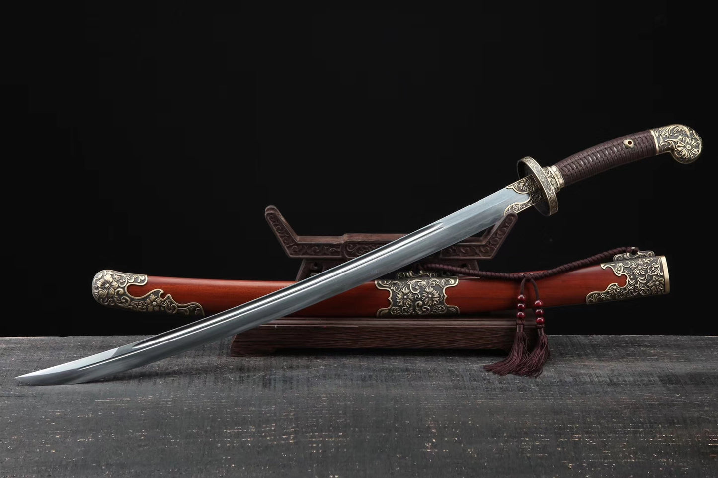 Qing dao sword,Damascus steel blade,MAHOGANY,Black brass fittings - Chinese sword shop