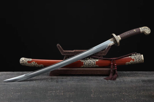 Qing dao sword,Damascus steel blade,MAHOGANY,Black brass fittings - Chinese sword shop