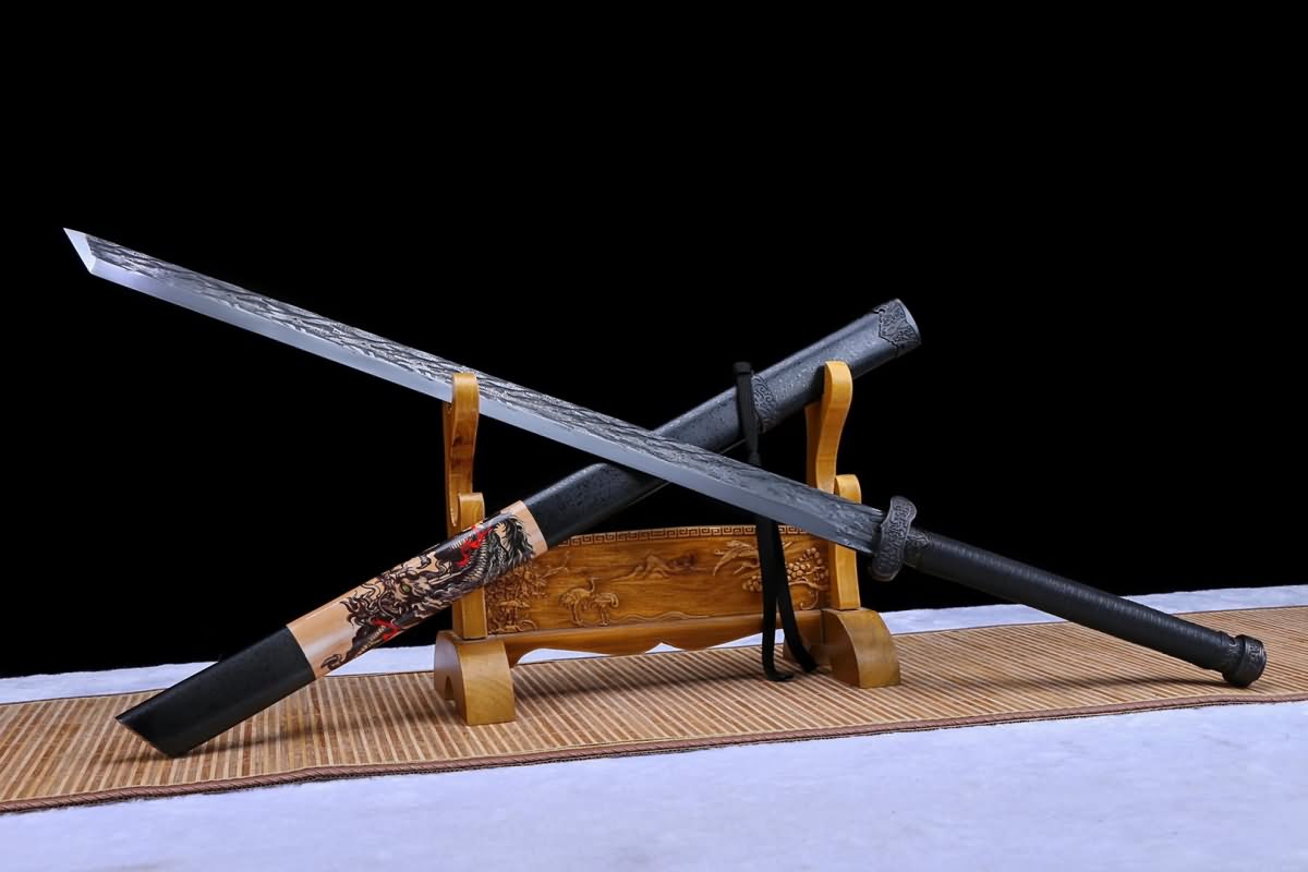 Black gold Dao,Forged high carbon steel blade,Solid wood scabbard
