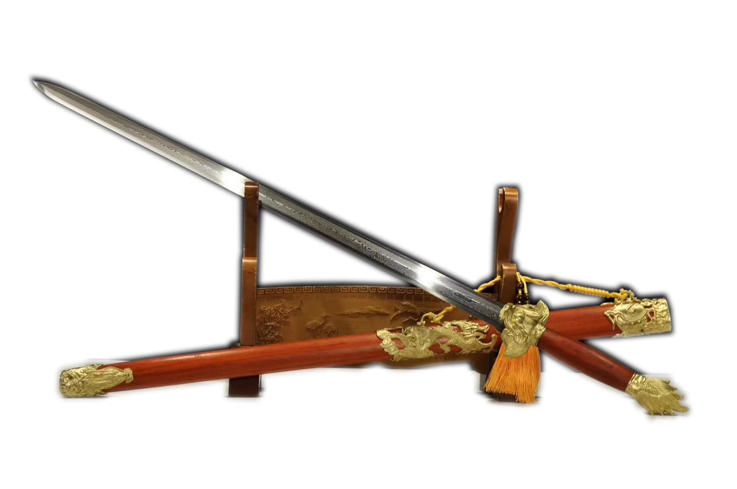 Loong sword,Pattern steel blade,Redwood,Brass,Full tang - Chinese sword shop