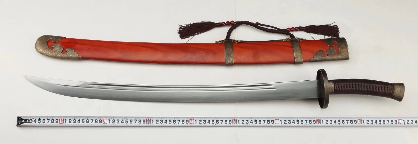 Broadsword,Damascus steel blade,Rosewood scabbard,Brass&Handmade art - Chinese sword shop