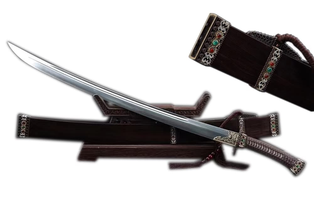 Qing sword,Damascus steel blade,Ebony scabbard,Brass - Chinese sword shop