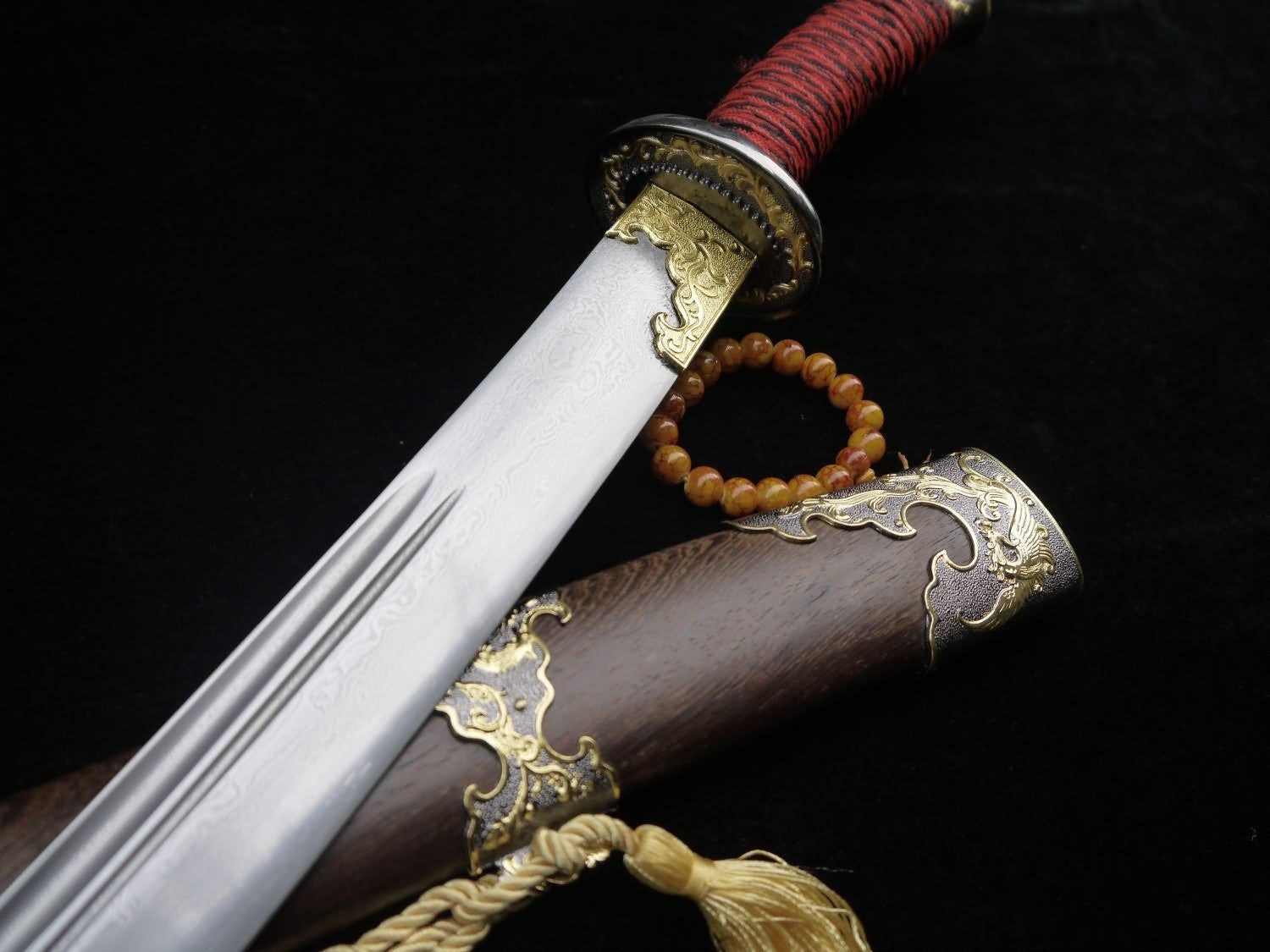 Broadsword/Damascus steel blade/Rosewood scabbard/Alloy fittings/Length 38" - Chinese sword shop