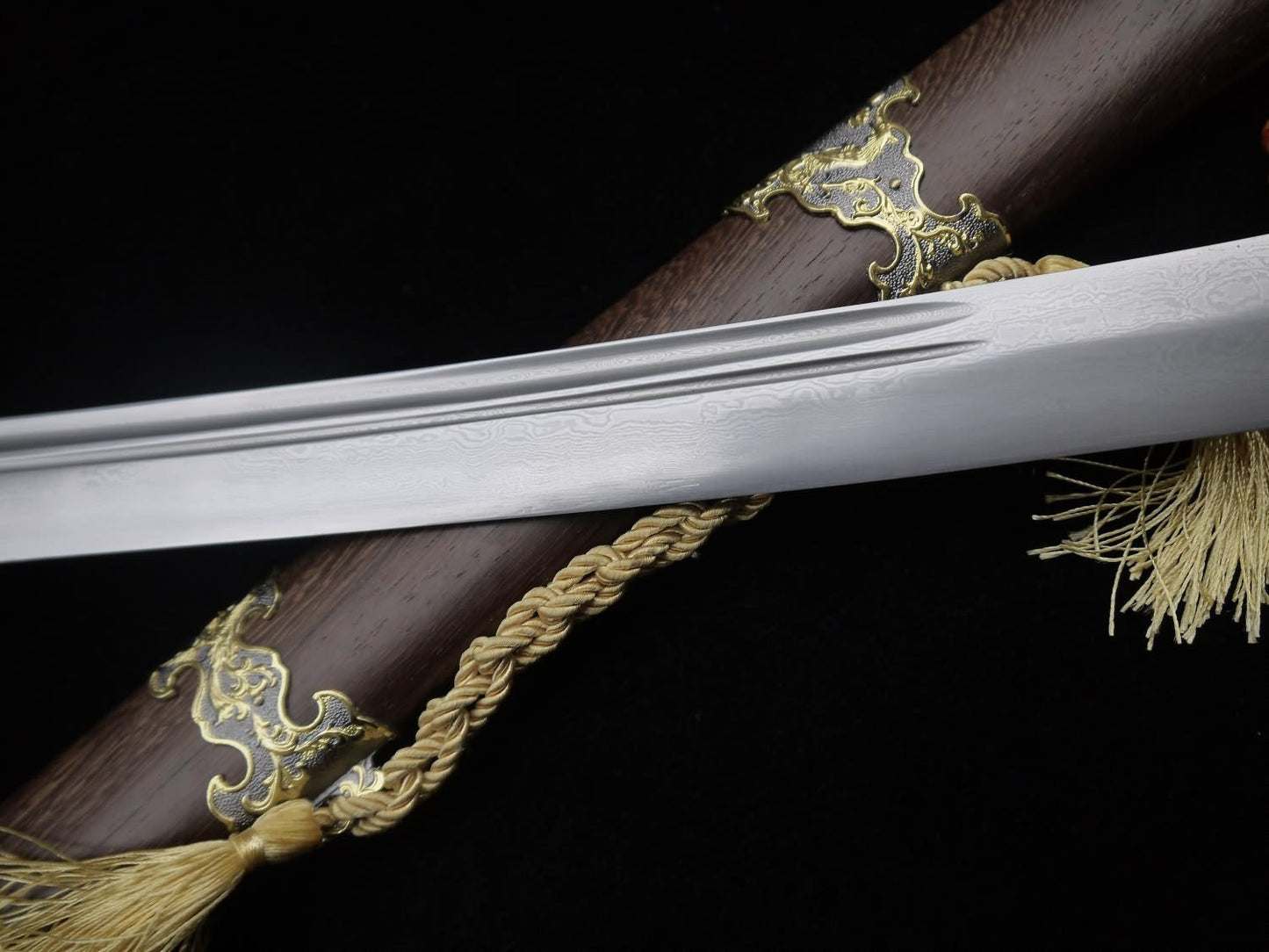 Broadsword/Damascus steel blade/Rosewood scabbard/Alloy fittings/Length 38" - Chinese sword shop