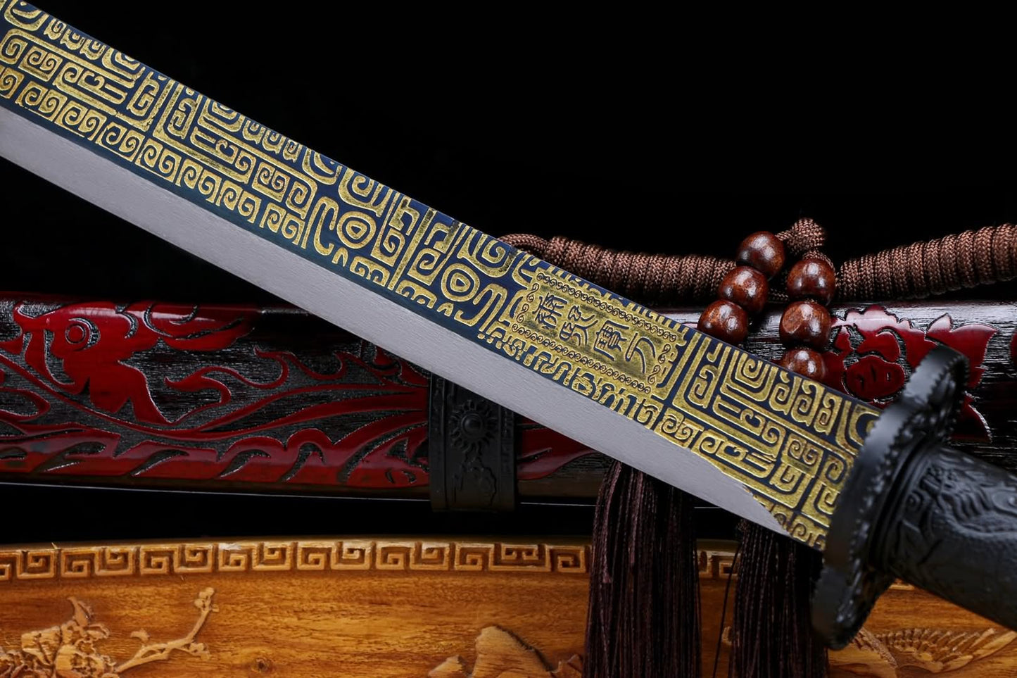 KANGXI Cut Horse dao,High Carbon Steel Blade,Solid Wood Carving Scabbard