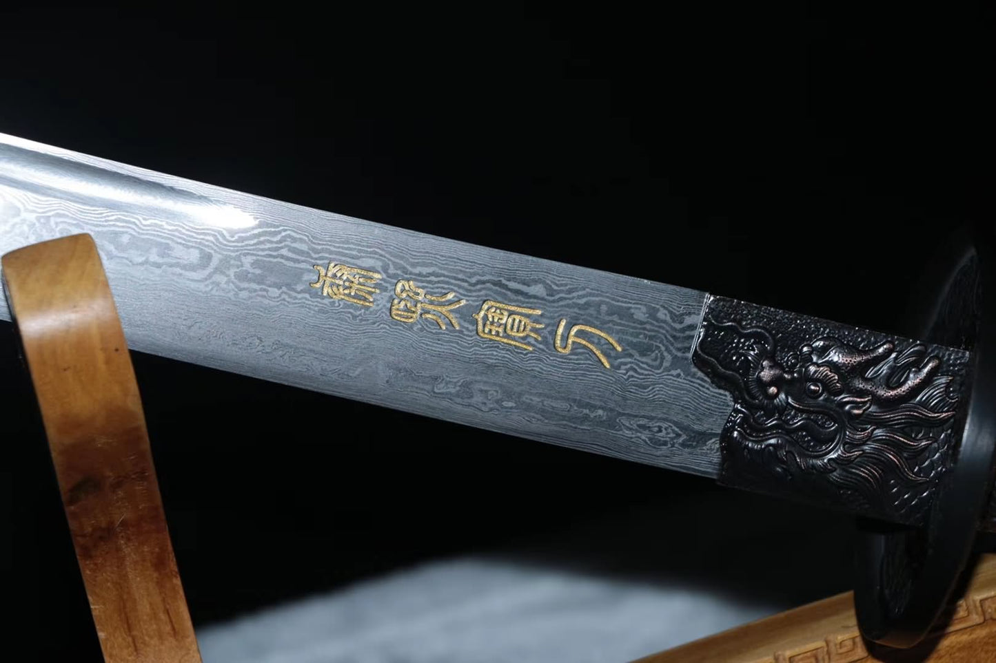 Kangxi sword,Damascus steel blade,Green skin scabbard,Alloy fittings - Chinese sword shop