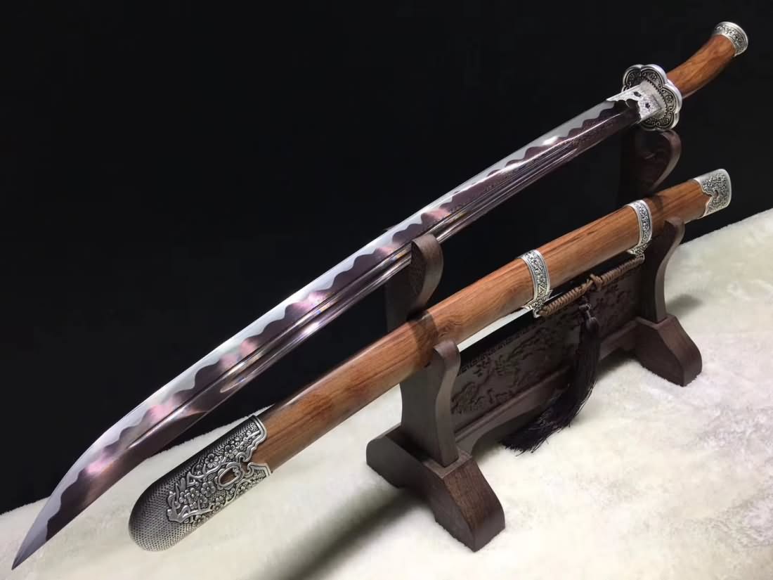 Qing dao,Handmade Damascus steel red blade,Rosewood scabbard - Chinese sword shop