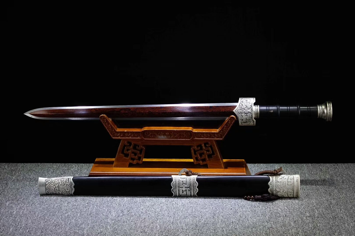 Zhaoyun sword,Folded steel octahedral blade,Black scabbard,Alloy fittings - Chinese sword shop