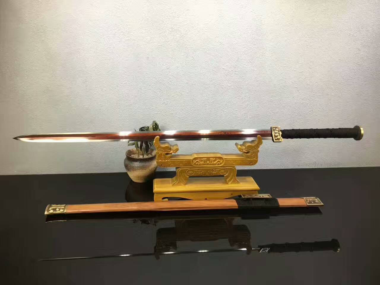 Dragon han sword,Folding steel blade,Acid wooden scabbard/Brass fittings - Chinese sword shop