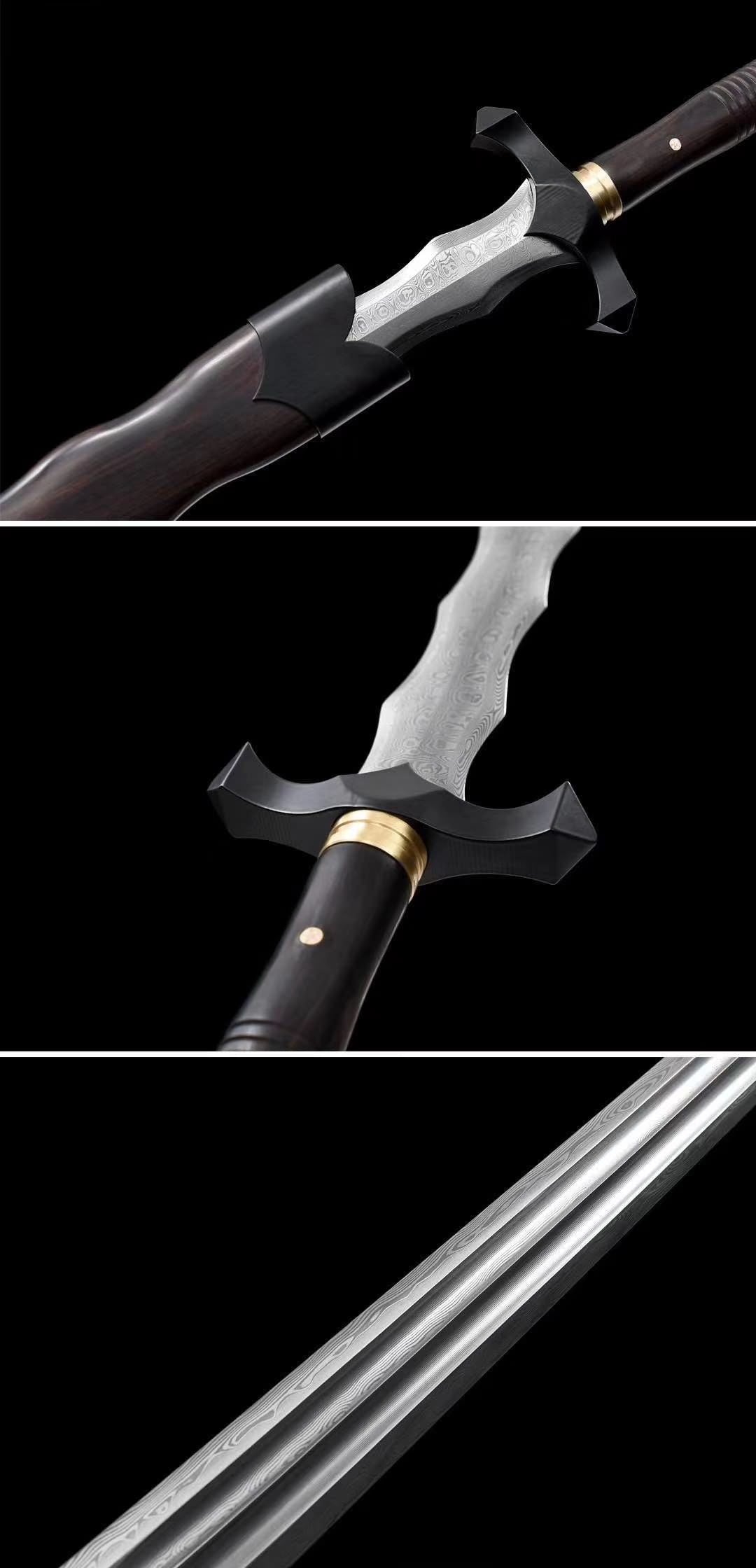 Supreme War Sword,Forged Damascus steel blade,Ebony scabbard