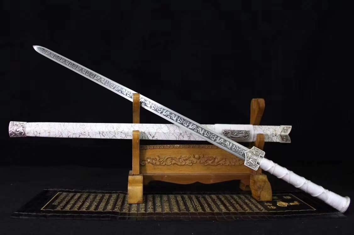Han sword,Medium carbon steel etch blade,White scabbard