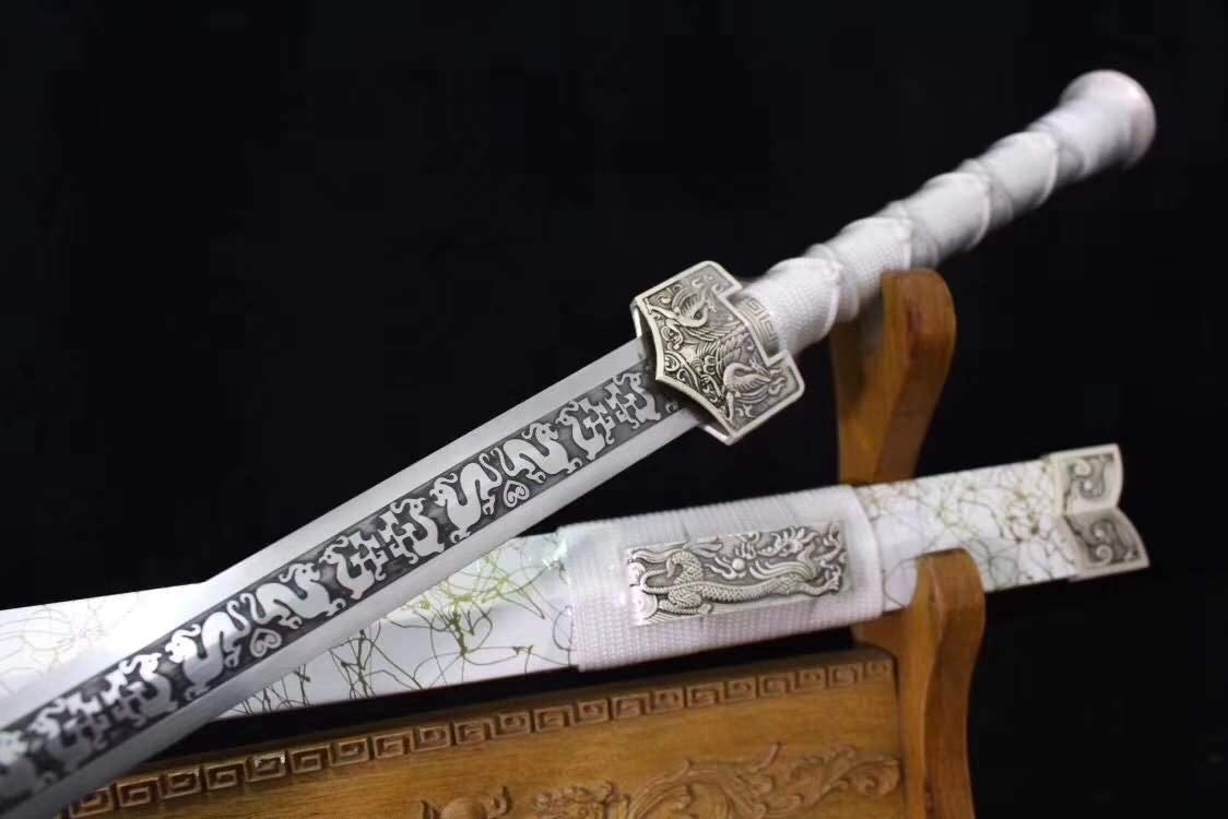 Han sword,Medium carbon steel etch blade,White scabbard