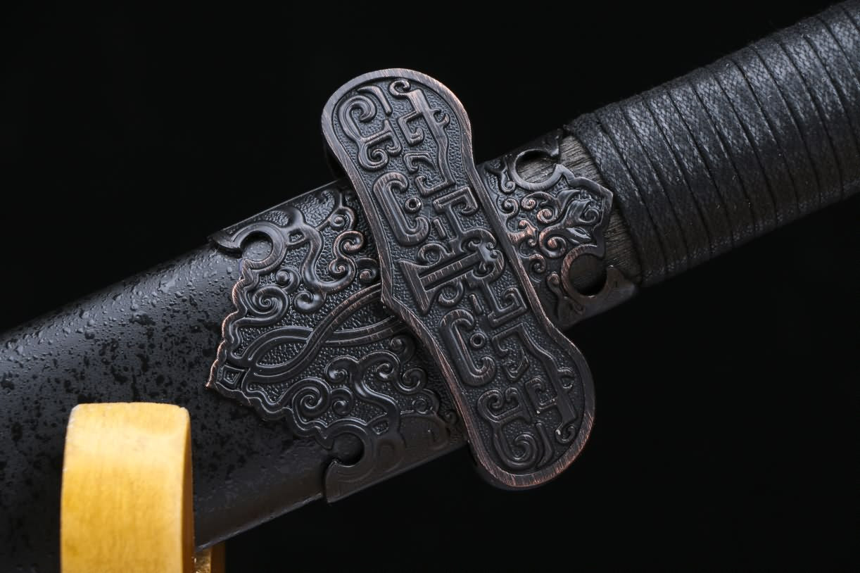Broadsword,Black gold dao sword real,Forged High carbon steel burn blade,Black scabbard