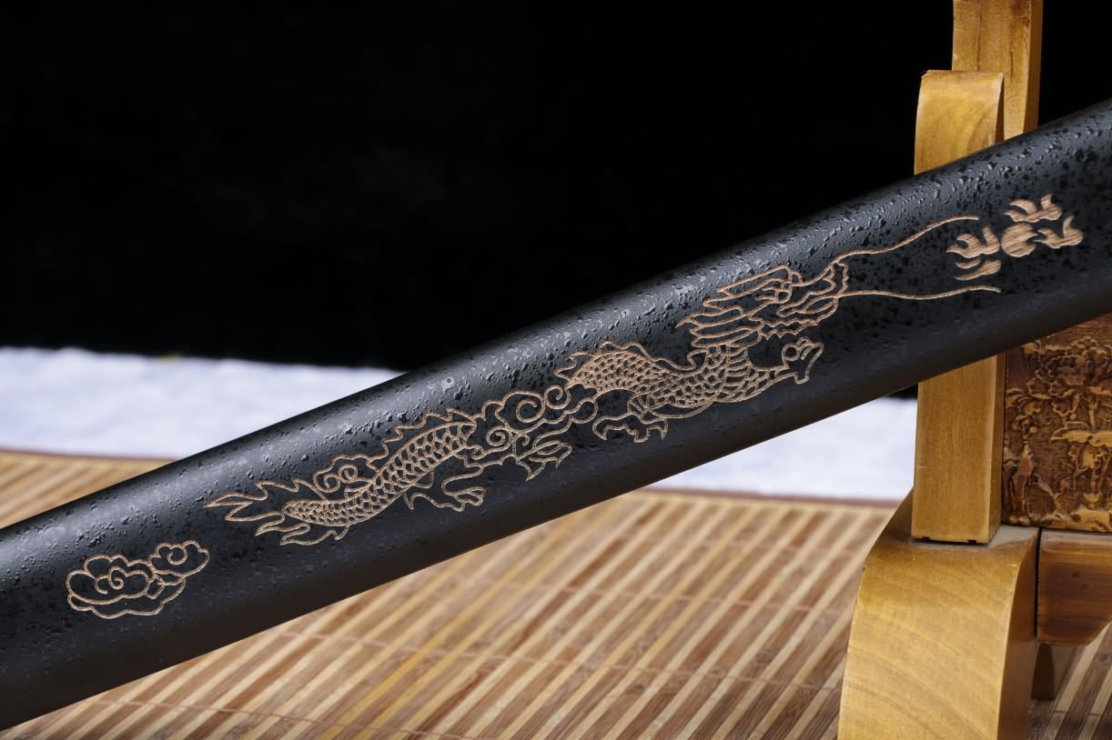 Broadsword,Black gold dao sword real,Forged High carbon steel burn blade,Black scabbard