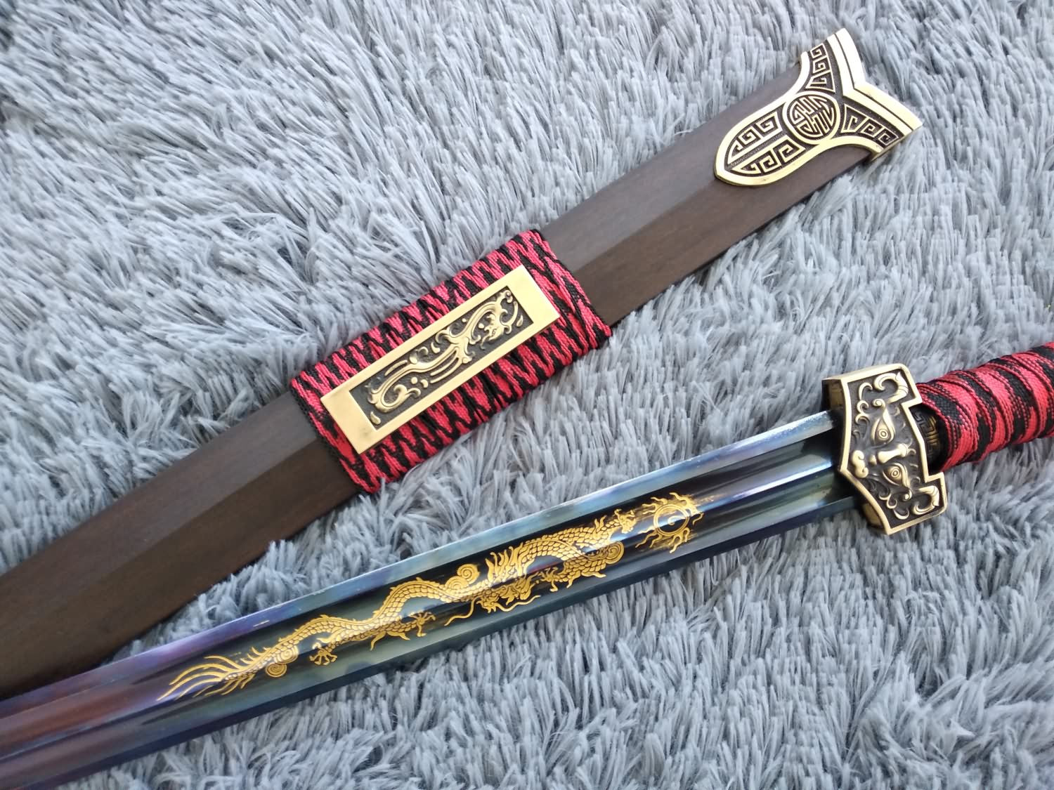 Hanwu Sword,Hand Forged,High Carbon Steel Blade,Brass,Black Wood - Chinese sword shop