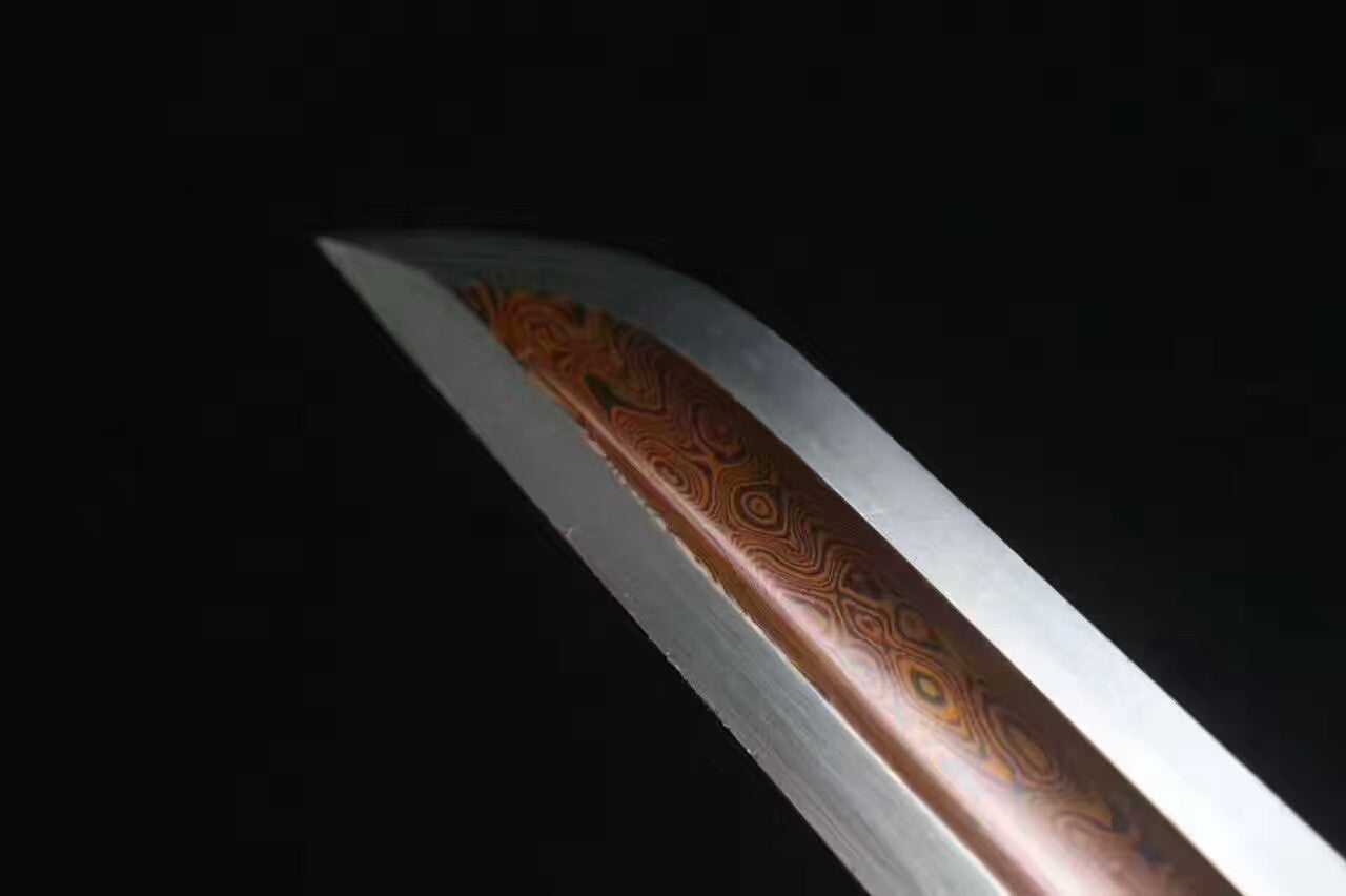 Tiger sword(Damascus Steel red blade,Black wood scabbard,Alloy fitted)Length 20" - Chinese sword shop