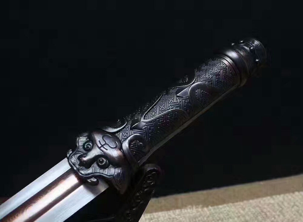 Tiger sword(Damascus Steel red blade,Black wood scabbard,Alloy fitted)Length 20" - Chinese sword shop