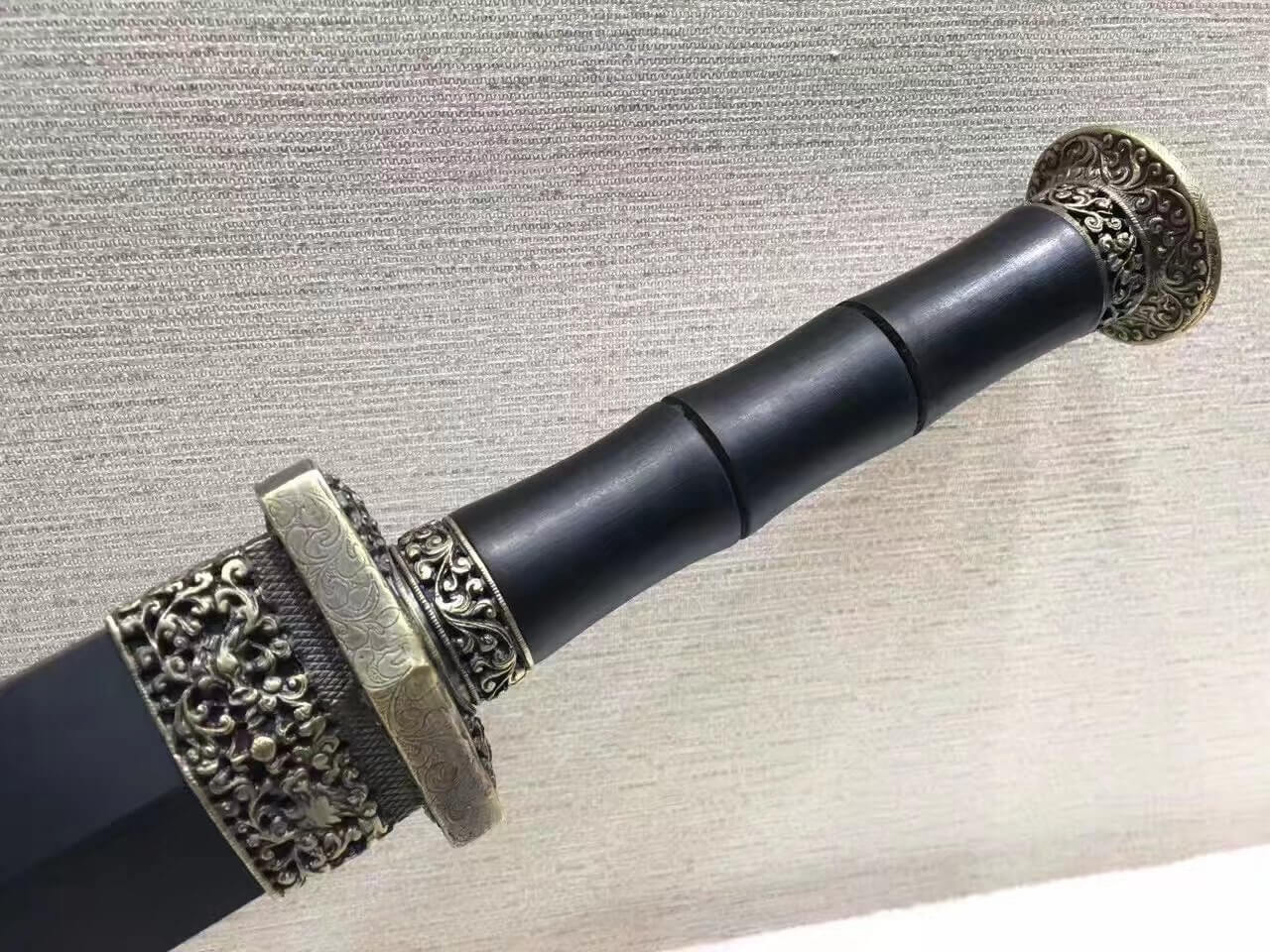 Longquan sword,High manganese steel etched blade,Black scabbard,Brass fittings - Chinese sword shop