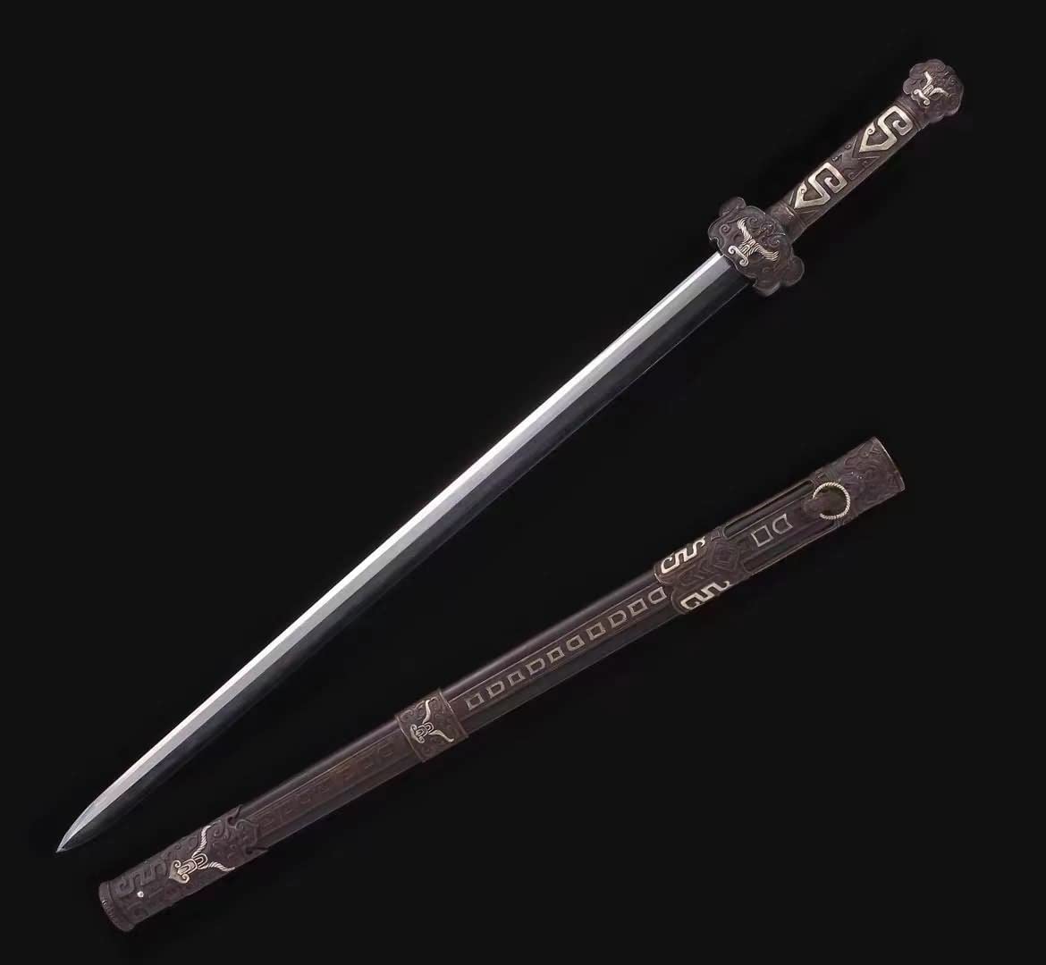 Yongle War Sword Damascus Steel Brass Fittings Ebony Scabbard,LOONGSWORD