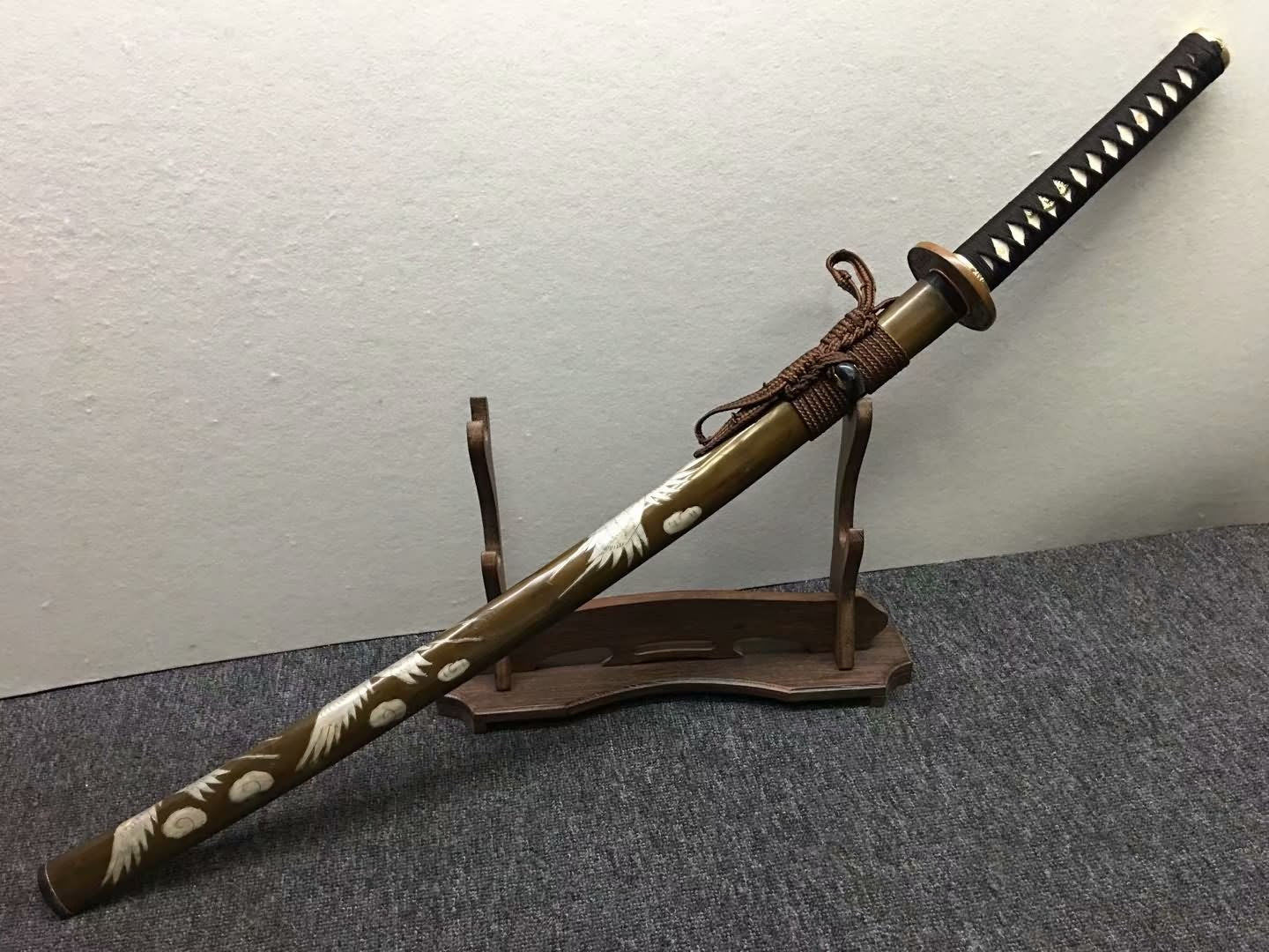 Katana,Handmade,High carbon steel burn blade,Brass,Full tang,D - Chinese sword shop