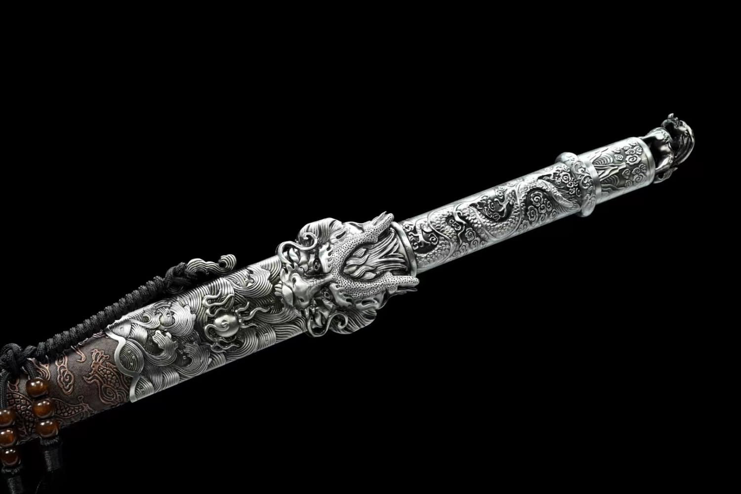 LOONGSWORD,Dragon King Swords with Forged High Carbon Steel Etched Blade-Faux Leather Scabbard