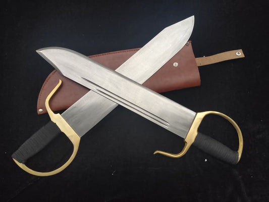 WING CHUN Bart Cham Dao/Damascus steel blade/Brown Leather Sheath - Chinese Sword store
