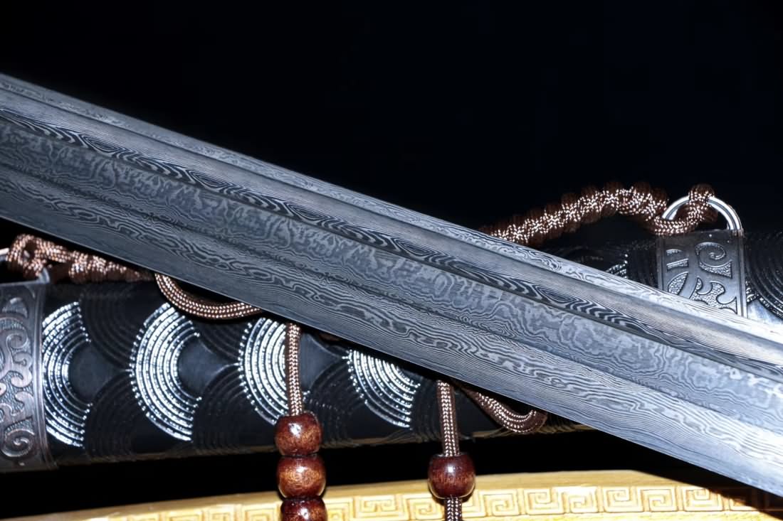 Broadsword,Damascus steel blade,Leather scabbard,Chinese sword - Chinese sword shop