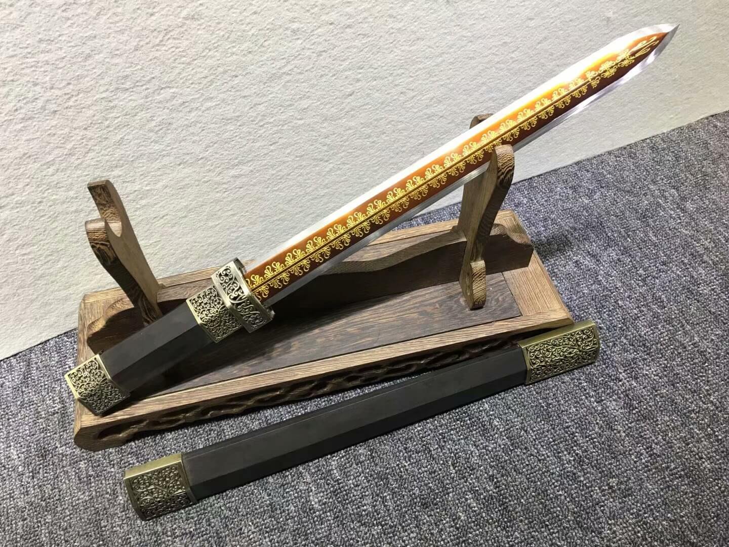 Short sword,Dagger,High carbon steel etch blade,Alloy,Black wood - Chinese sword shop