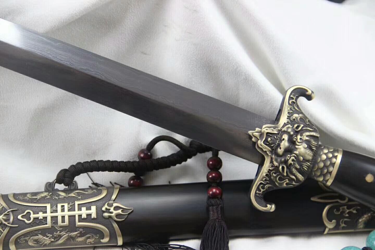 Fire sword,Damascus steel blade,Brass fittings,Ebony scabbard - Chinese sword shop