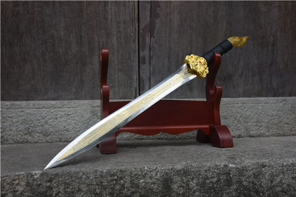 Integral sword,handmade(High carbon steel etch blade,Leather scabbard)Full tang - Chinese sword shop