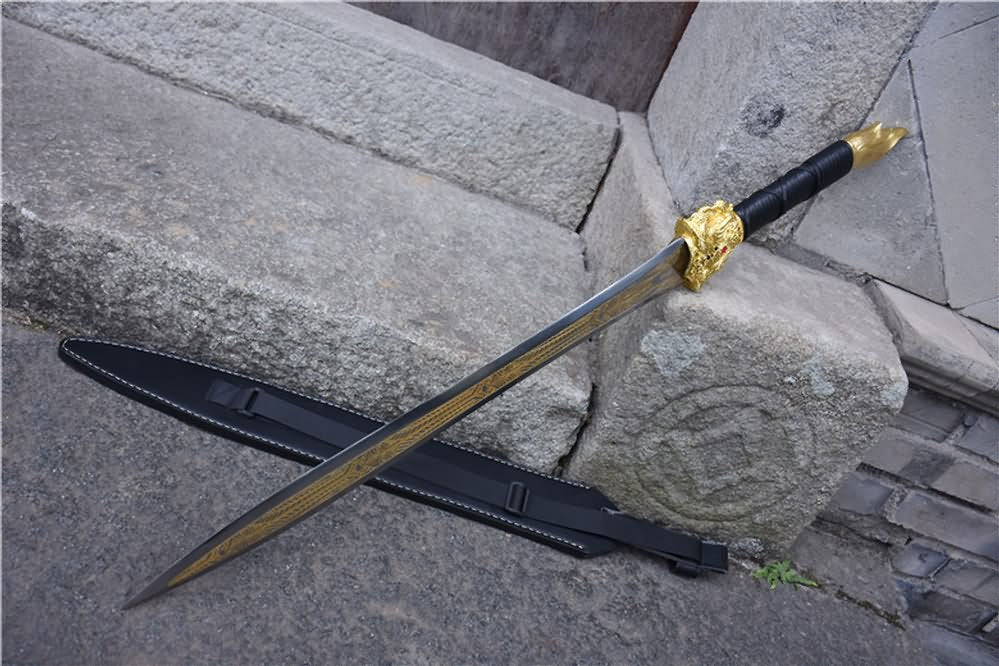 Integral sword,handmade(High carbon steel etch blade,Leather scabbard)Full tang - Chinese sword shop