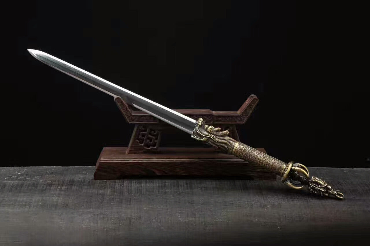 Dragon sword(Damascus Steel blade,Leather scabbard,Brass)Length 31" - Chinese sword shop