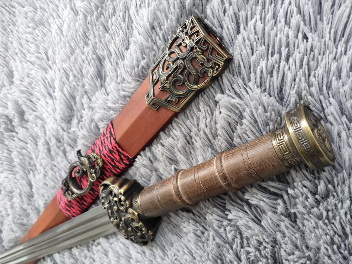 Han jian sword real,Damascus steel blade,Rosewood scabbard,Alloy fititings