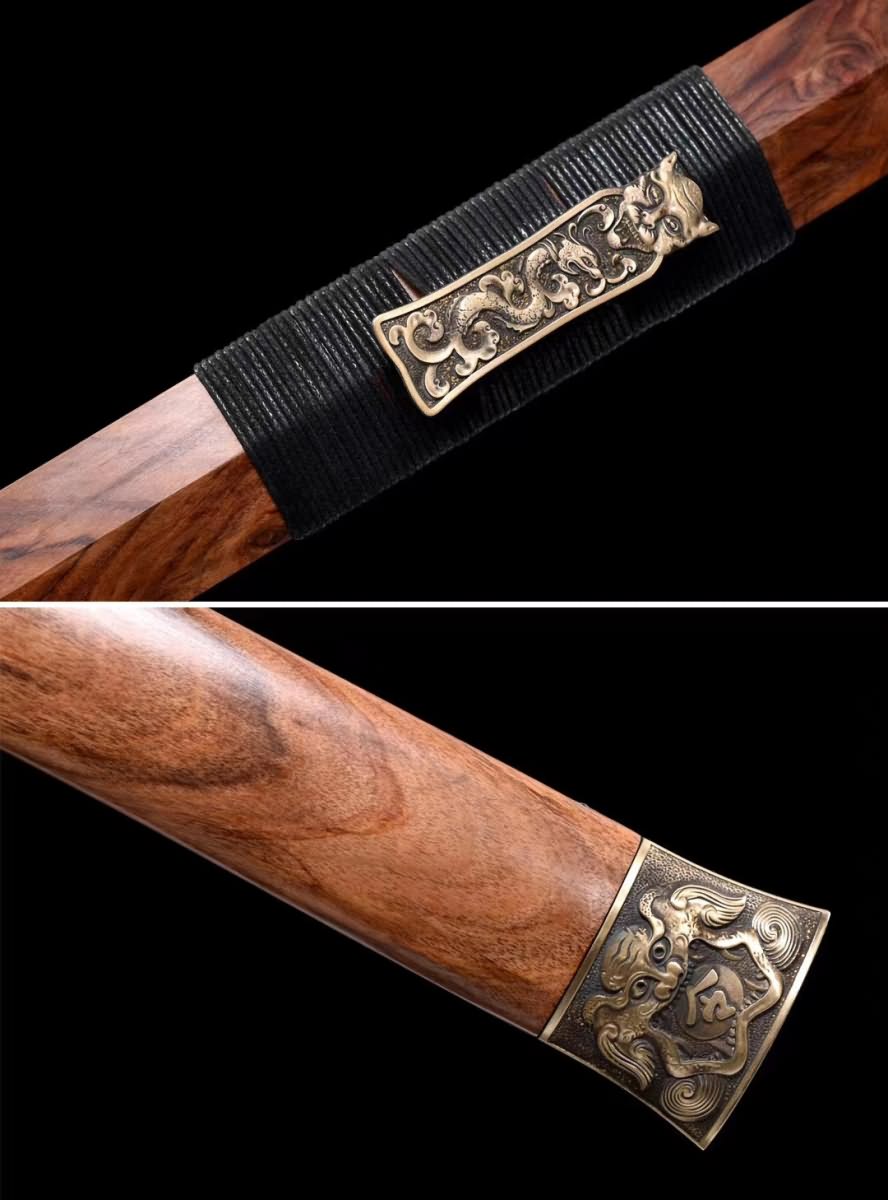 Han sword,Forged Damascus steel blade,Brass fittings,Rosewood scabbard
