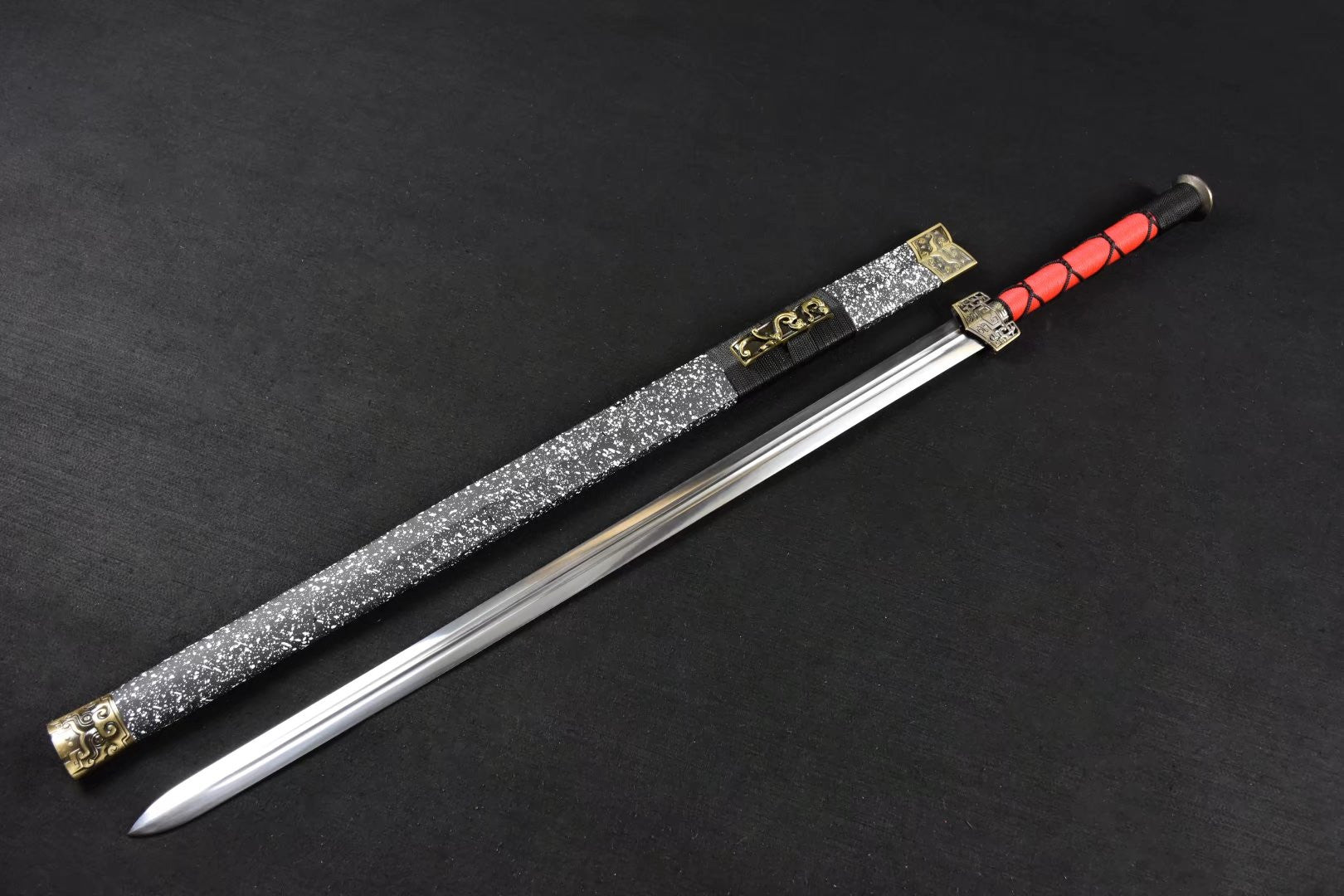 Han jian,Medium carbon steel,Snowflake scabbard,Alloy fitted,Length 42 inch - Chinese sword shop
