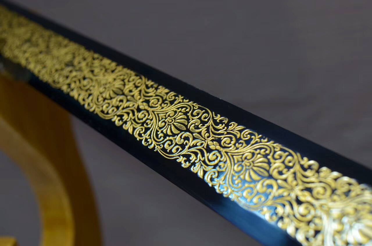 Dragon Phoenix sword,High carbon steel etch blade,Black wood,Alloy handle - Chinese sword shop