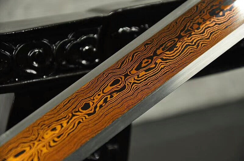 Han jian(Damascus Steel octahedral red blade,Black wood,Alloy)Length 40" - Chinese sword shop