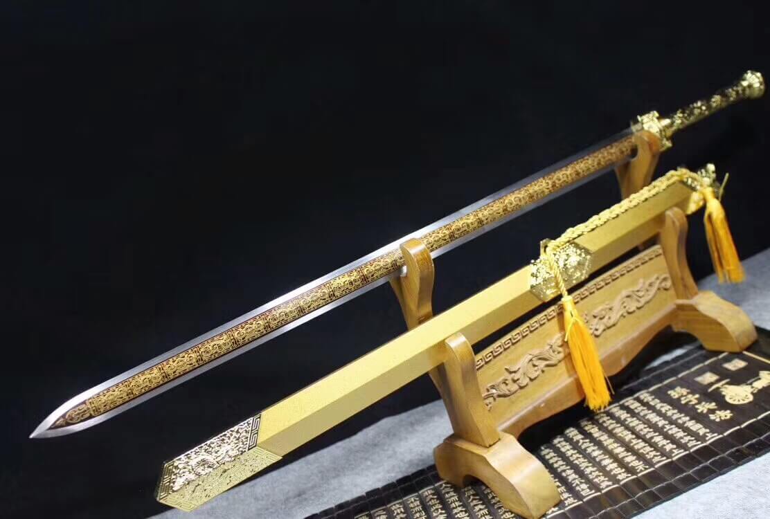 Han sword,High carbon steel Etched blade,Golden scabbard,Alloy fittings - Chinese sword shop