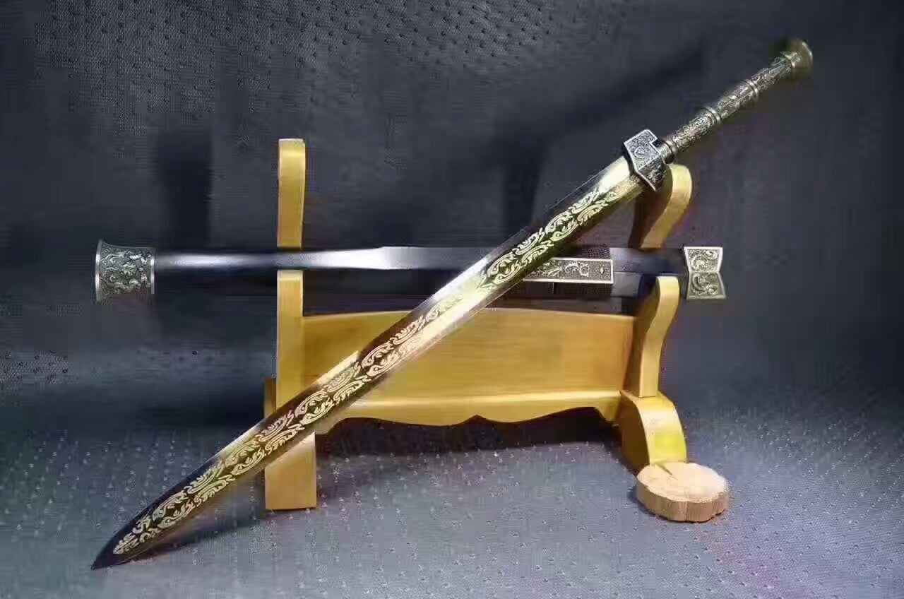 Han jian(High carbon steel etch pattern,Black wood,Alloy handle)Length 30" - Chinese sword shop