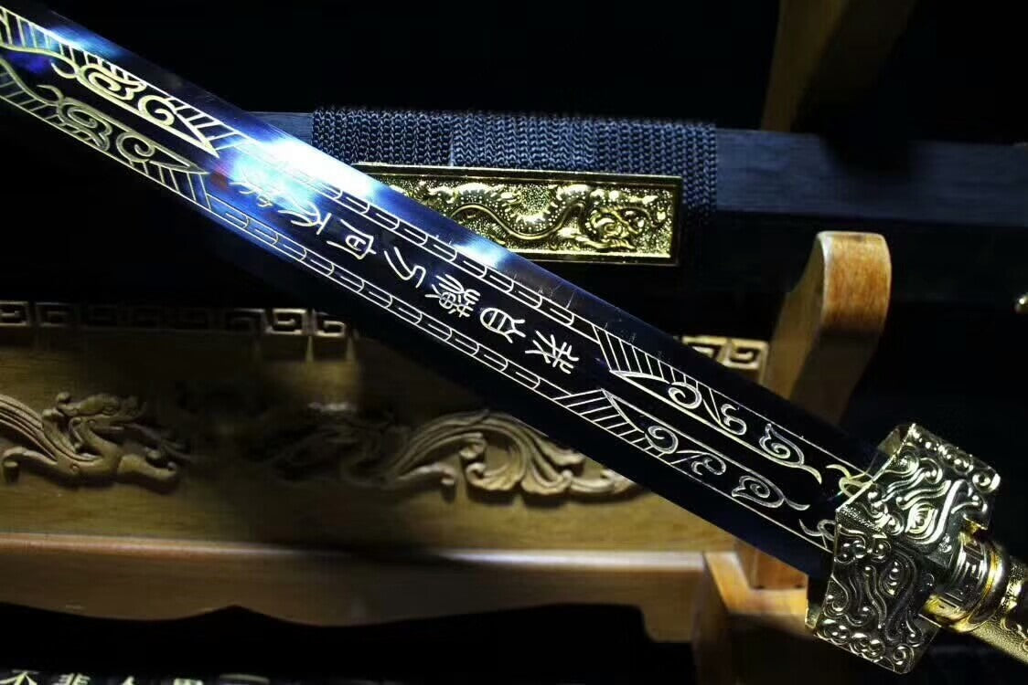 Han Jian(High carbon steel etching blade,Black scabbard,Alloy handle)Length 39" - Chinese sword shop